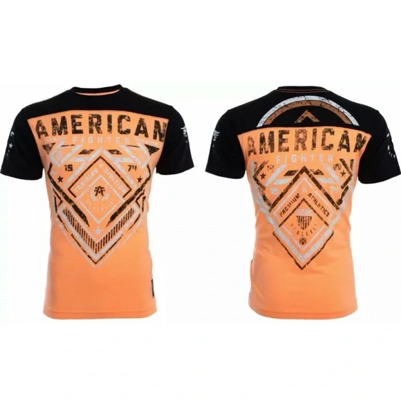 AMERICAN FIGHTER Martell Orange Black Athletic Fit Mens Crewneck T-shirt L-3XL - Picture 1 of 11